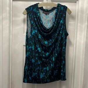Black and Blue Patterned Women's Top cowl neck